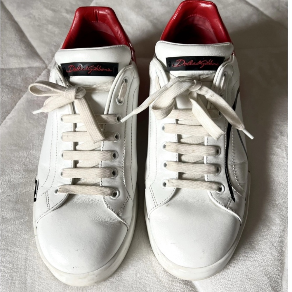 Dolce & Gabbana White Sneakers with Red Highlights